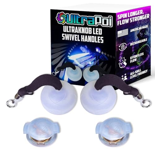 UltraPoi UltraKnob Swivel Handles Set (Pair (2)) - Rechargeable LED Poi Knob Handles - Over 30 Brilliant Rainbow Color Modes & Flashing Patterns - Silicone Knob Set for Poi, Flow Arts & Light Spinning