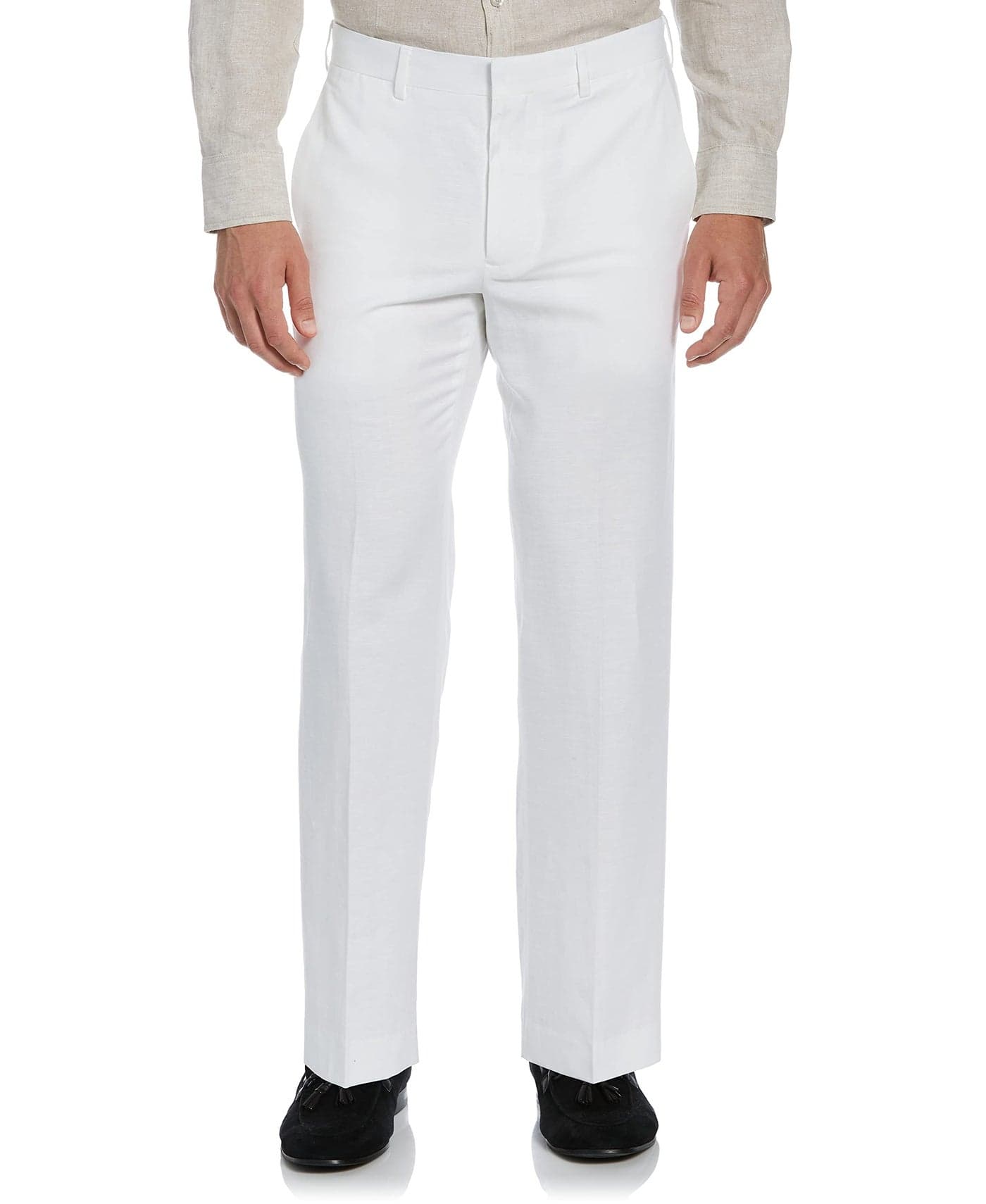 Cubavera Mens Flat Front Linen Blend Dress Pant Regular Fit Lightweight Summer Pants for Men Bright White 36W x 30L