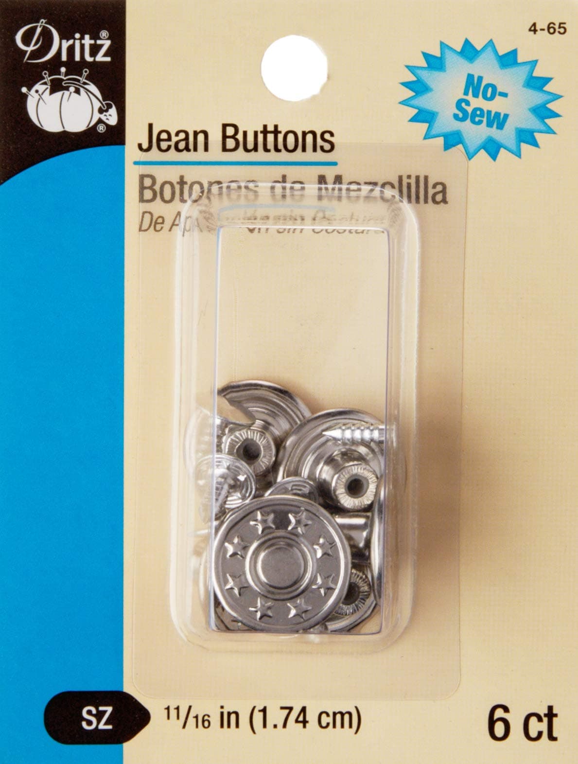 Dritz 465 Jean Buttons 1116Inch Nickel 6 Count