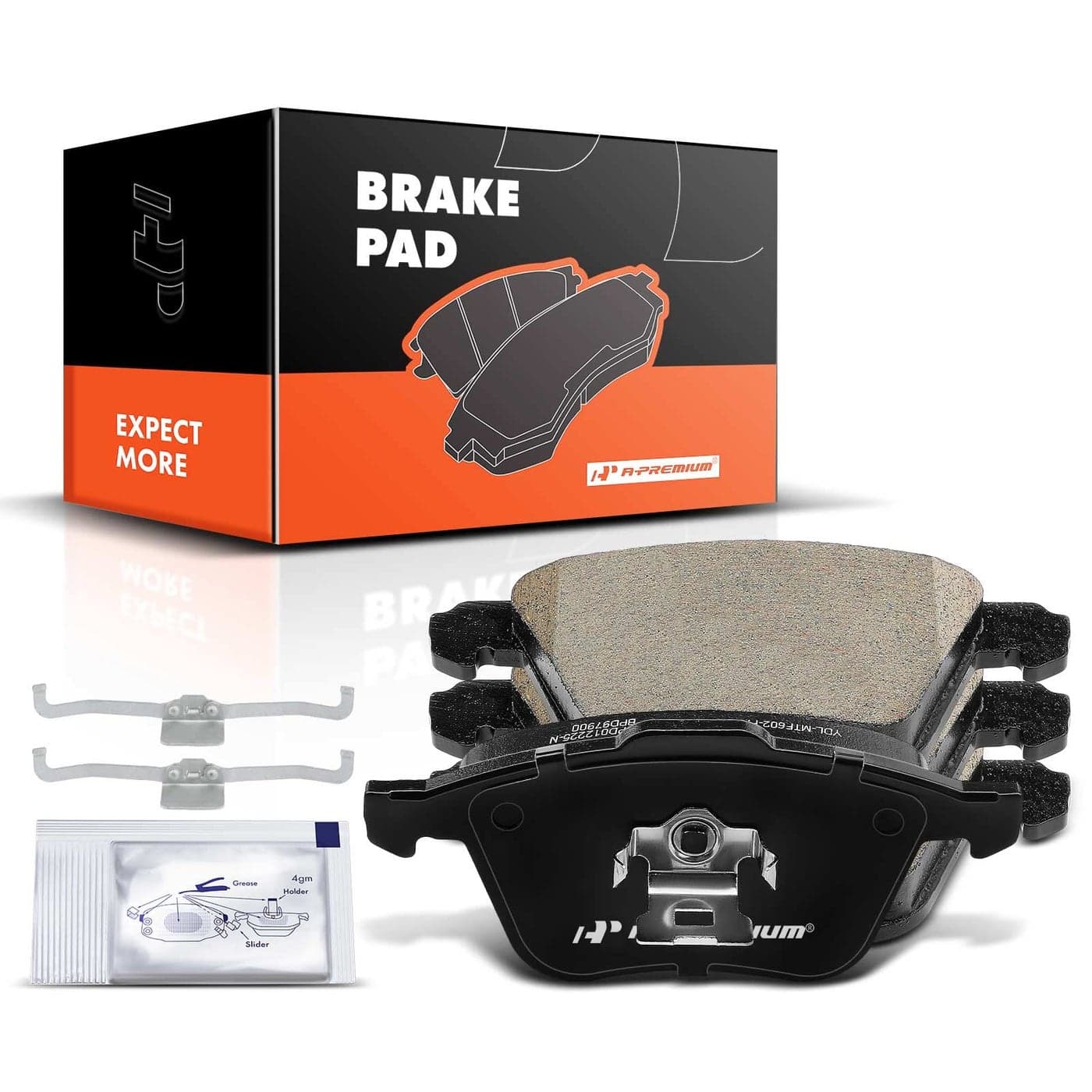 APremium Front Ceramic Disc Brake Pads Set Compatible with Select Volvo Models XC90 2003 2004 2005 2006 2007 2008 2009 2010 2011 2012 2013 2014 with Hardware 4 Pcs