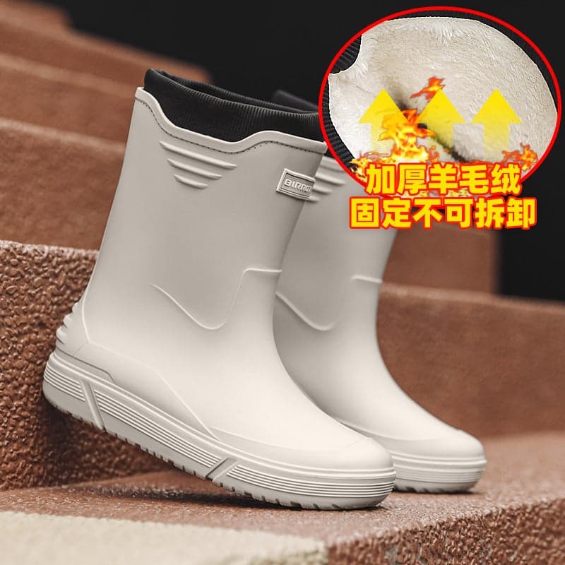 Men'S Rain Boots Fleece-Lined Waterproof Fishing Water Shoes Kitchen Work Non-Slip Rain Boots Men'S Fashionable Outdoor Rider Rubber Shoes