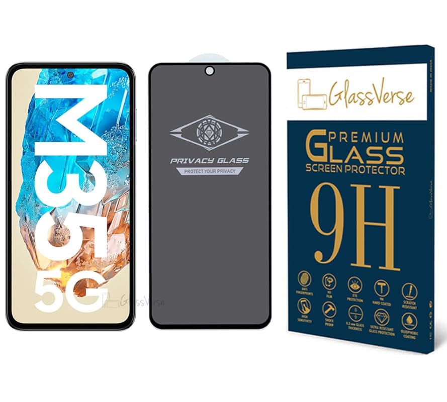 GlassVerse Ultra Privacy Tempered Glass For Samsung Galaxy M35 (PACK OF 1) with Free Installation Kit. Edge To Edge. (In-Screen FingerPrint Lock will not work with the Privacy Guard) - 6.6 inch