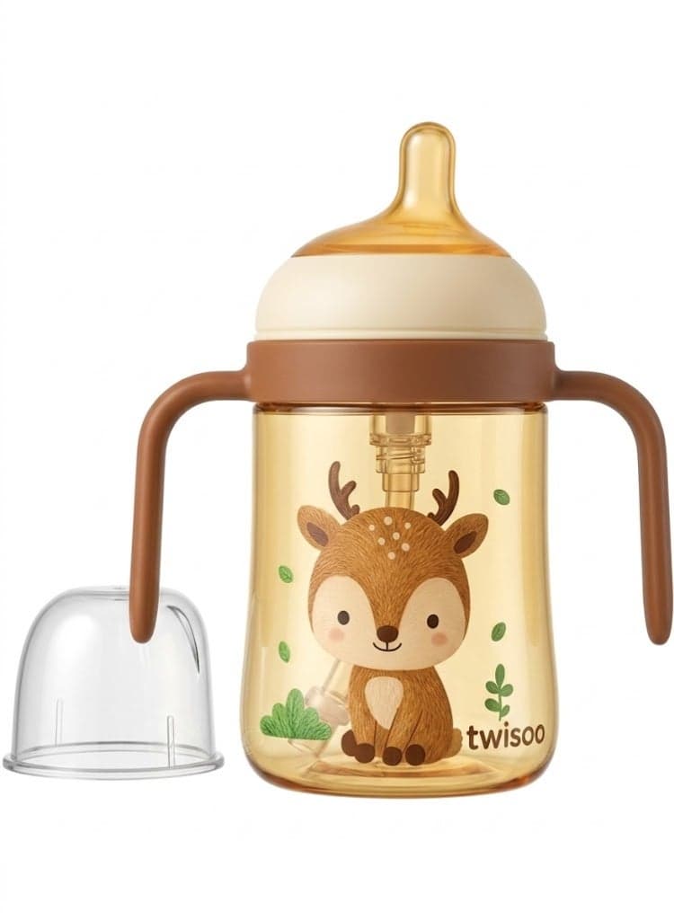 Twisoo Silicone Baby Feeding Bottle with Handle – 280ml Wide-Neck Newborn Bottle, Medium-Flow Teat, BPA-Free, Infant Straw Bottle for Easy Grip & High Capacity Feeding