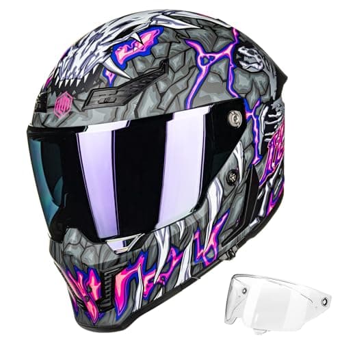 ILM Motorcycle Helmets for Adult Men Women Full Face DOT ECE Powersports Dual Visor Street Racing Helmet with Pinlock Cascos para Motos Model MF509 (Day1 Purple, L)