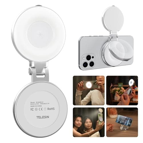 TELESIN C03 Magnetic Selfie Light Phone Light Compatible with iPhone Magsafe CRI97 360 LED Selfie Ring Fill Light with Mirror for SelfiesPhotographyTikTokZoom CallsVideo Conference
