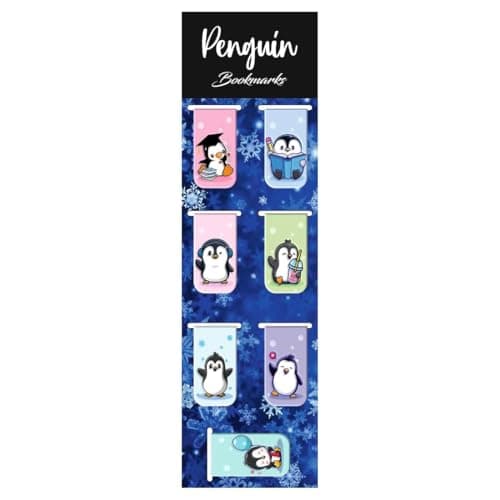 Zesta Magnetic Bookmark Set of 7 | Aesthetic Book Mark for Reading | Cute Anime Bookmarks for Kids, Students | Book Accessories for Novels, Gifts for Readers(Penguin Magnetic Bookmark, 9X2.5 Cms)