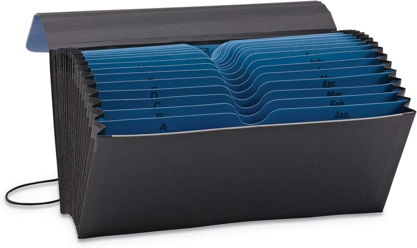 Smead TwoWay Handy Organizer File 21 Pockets Alphabetic AZ and Monthly JanDec Flap and Elastic Cord Closure BlueBlack 70506