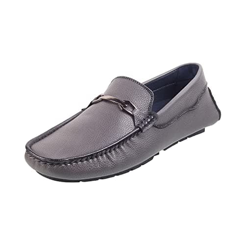 Mochi Men Grey Leather Moccasin UK/7 EU/41 (71-8697)
