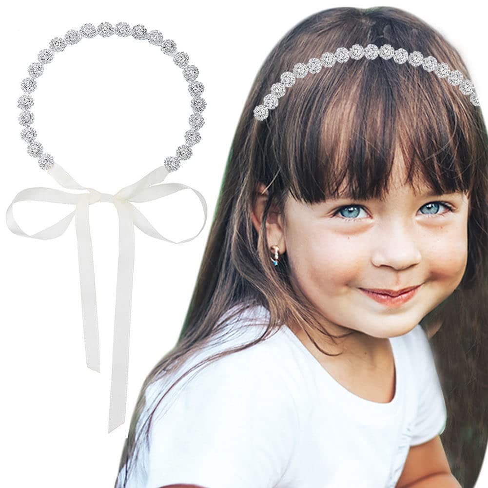 PRDGIRL Rhinestone Flower Girls Headpiece Silver Crystal Wedding Headband Princess Tiara Hair Accessories for Women Brides Bridesmaid Birthday Party Photography