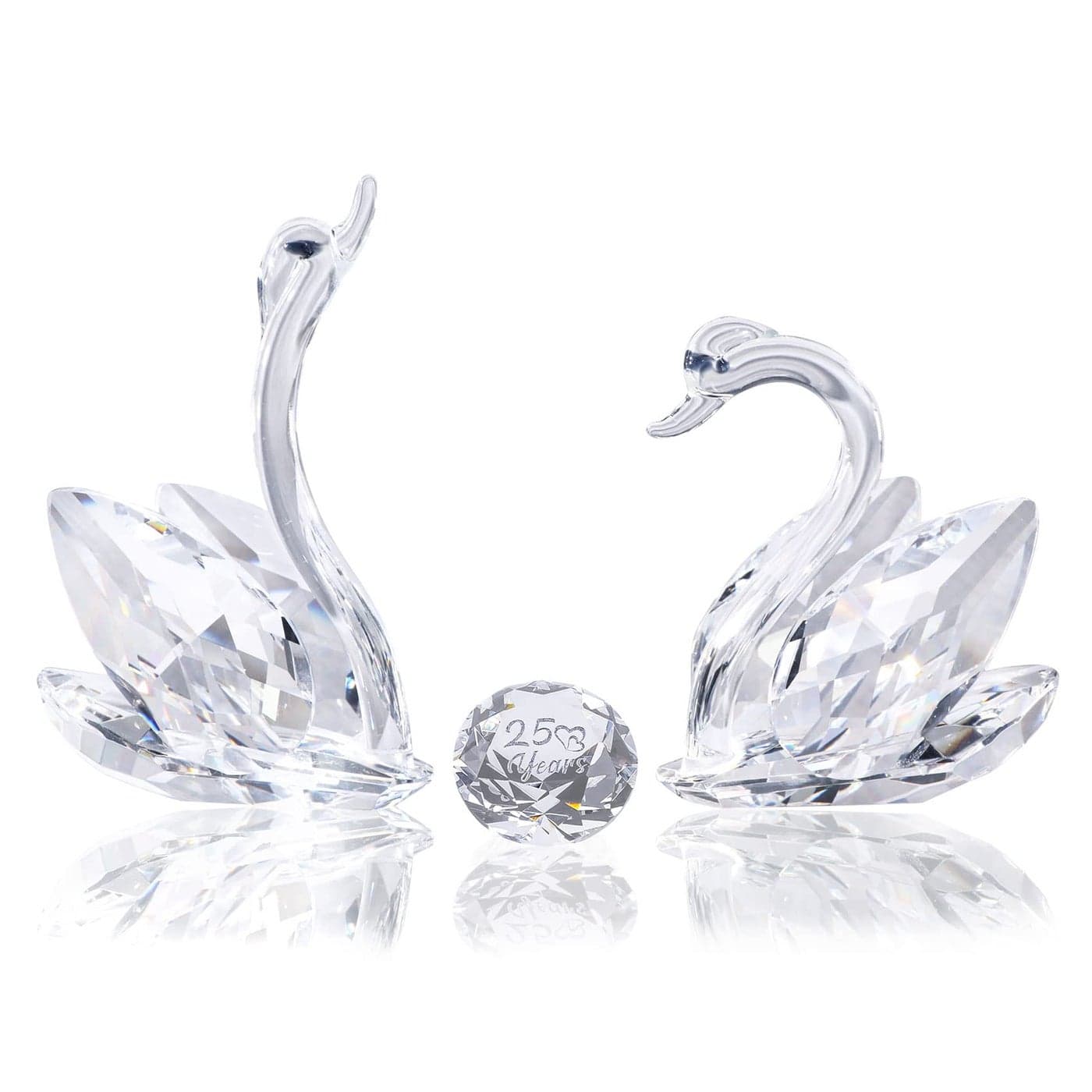 YWHL 25th Anniversary Crystal Swan Gifts for Wife 25 Year Wedding Anniversary for Couple Swan Figurine with Silver Diamond Romantic Gifts Birthday Gift for Her Him Silver