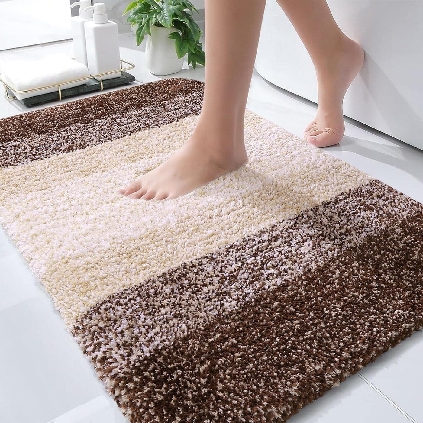OLANLY Bathroom Rug Mat 30x20 Extra Soft and Absorbent Microfiber Bath Rugs NonSlip Plush Shaggy Bath Carpet Machine Wash Dry Bath Mats for Bathroom Floor Tub and Shower Brown