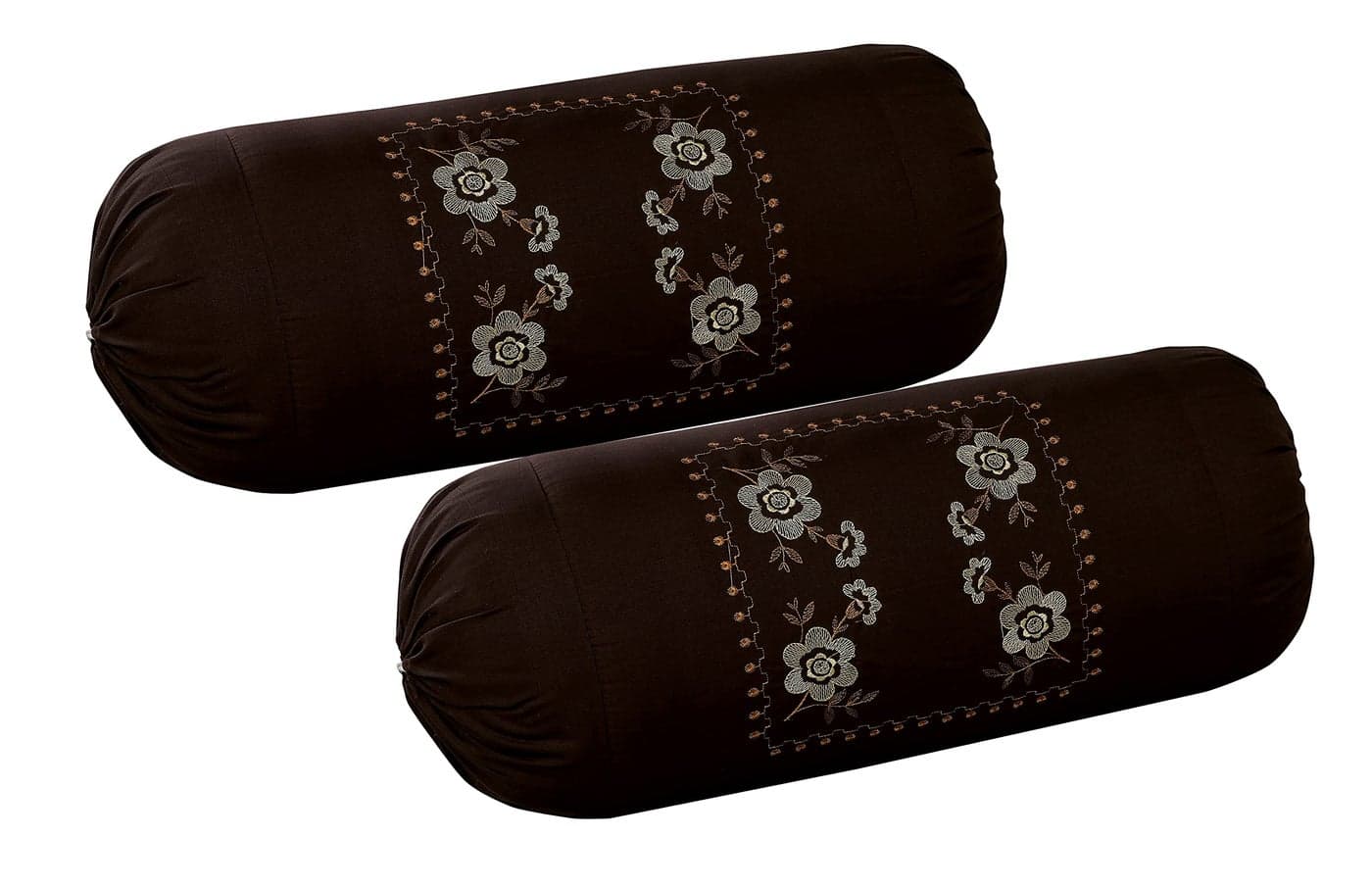 Rj Products™ Pure Cotton Embroided Bolsters Cover Pack of 2 Peice - Brown Color