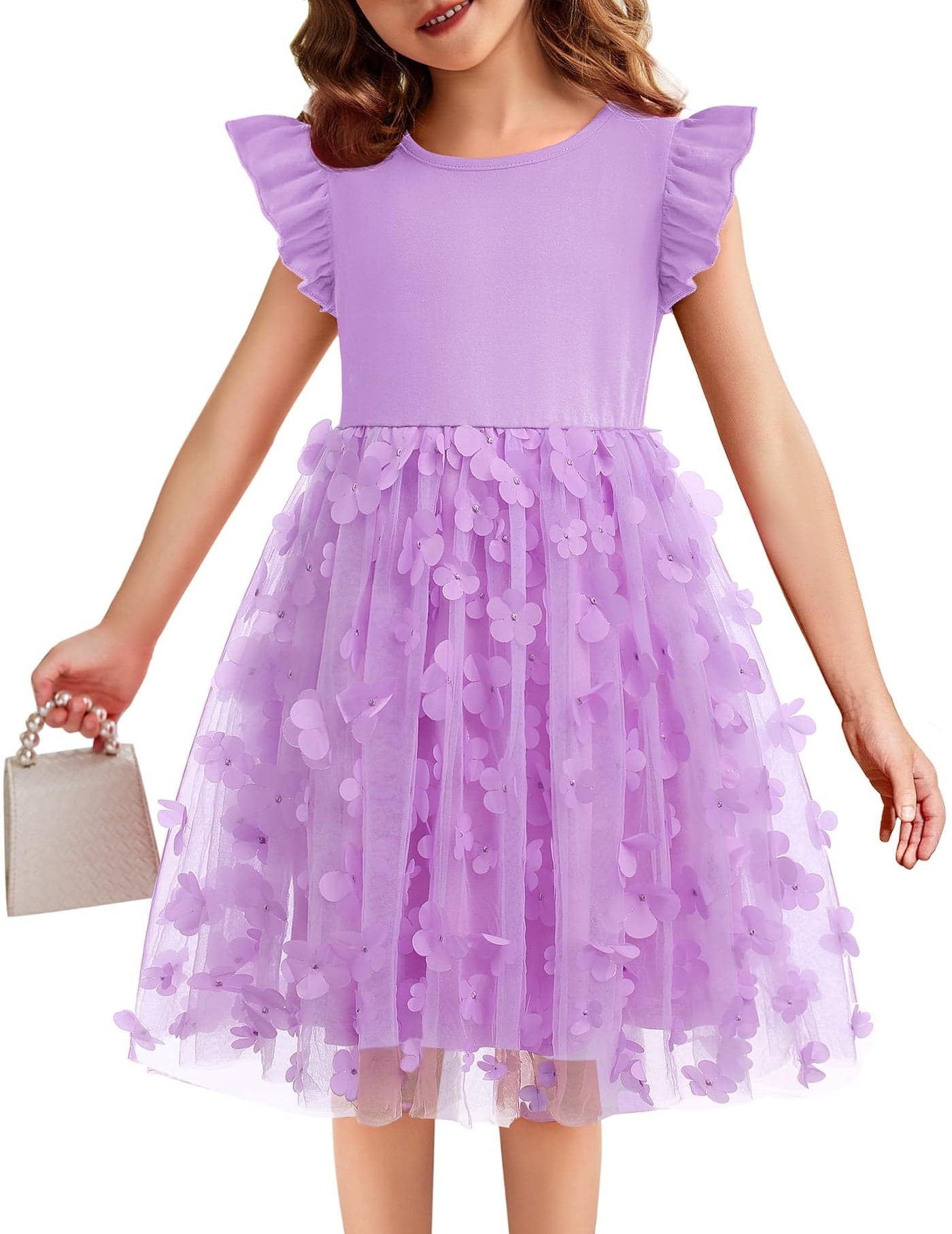 Flypigs Toddler Tutu Dress Girls Flutter Summer Dresses Formal Purple Butterfly Easter Sundress for 2 Years