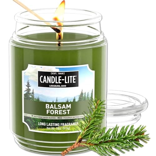 Candle-lite Fall Scented Candles, Balsam Forest Fragrance, 18 oz Jar, Proudly Poured in USA, Aromatherapy Candle, Single-Wick with 110 Hours of Burn Time, Perfect for Creating a Refreshing Ambiance