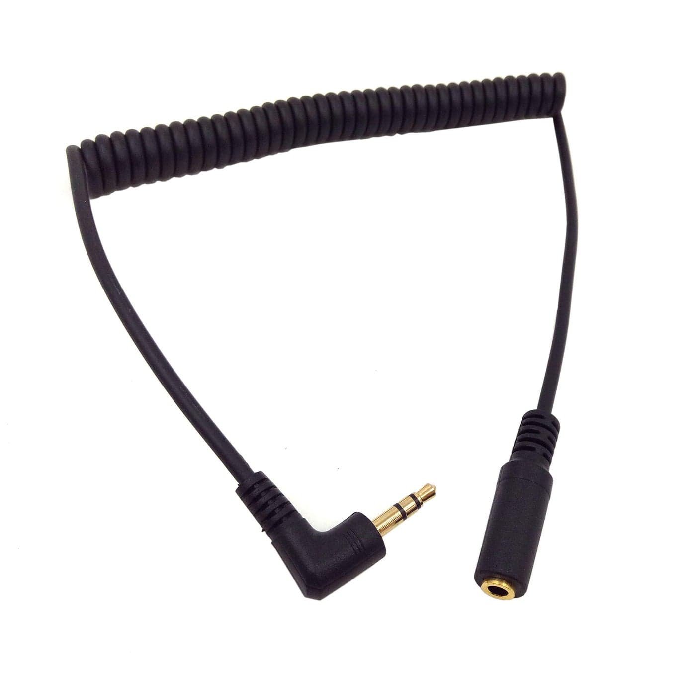Qaoquda 3Ft Gold Plated 3.5MM Male to Female AUX Audio Stereo Input 90 Degree Spring Coiled Spiral Extension Cable Black (TRS 3.5M/F)