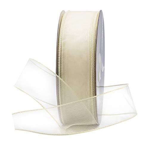 Royal Imports Organza Wired Sheer Ribbon 1.5" (#9) for Floral & Craft Decoration, 50 Yard Roll (150 FT Spool), Ivory Off-White
