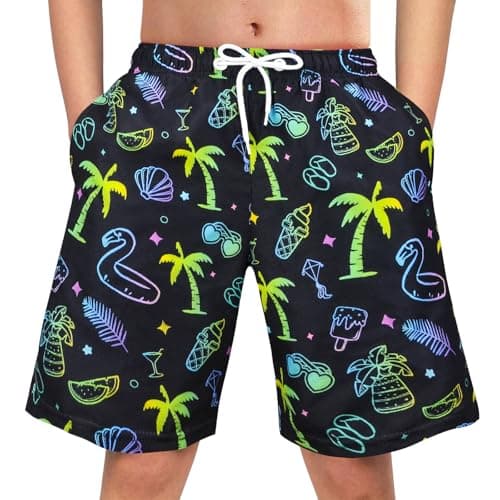 OlyPegic Boys Swim Trunks Size 14-16, Bathing Suit Boys Swimsuit Swim Shorts Swimwear Quick Dry Swim Trunks Kids Beach Board Running Shorts Youth (Coconut Tree)