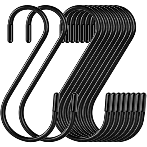 30 Pack S Hooks, 3.54 In Matte Black Heavy Duty Metal S Hooks Can with Stand, Up to 33 lbs, For Kitchen, Office, Garden or Outdoor, Hanging Plants, Clothes, Pots, Pans, Cups, Bags, Jewelry, Towels