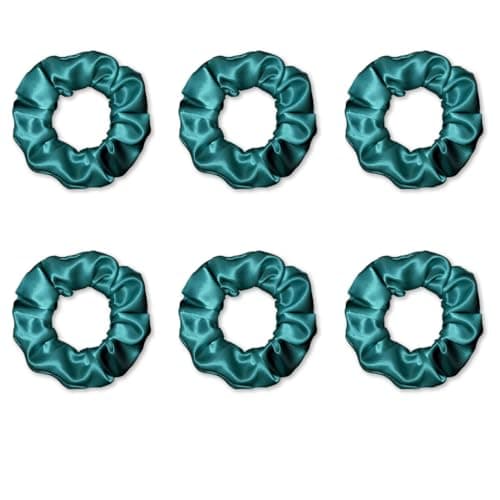 Young Arrow Premium Satin Scrunchies, Anti-Hair Breakage Ties, Hair Bands, Rubber Bands Ponytail Holders, Hair Accessories for Girls & Women, Best Gift (Pack of 6) (Turquoise)