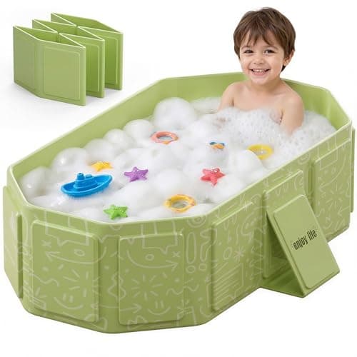 Wanchouse Collapsible Baby Bathtub for Newborn to Toddler, Foldable Toddler Bathtub with Drain Plug, Non-Slip Portable Infant Bath Tub for Travel, Storage & Outdoor Use, Green