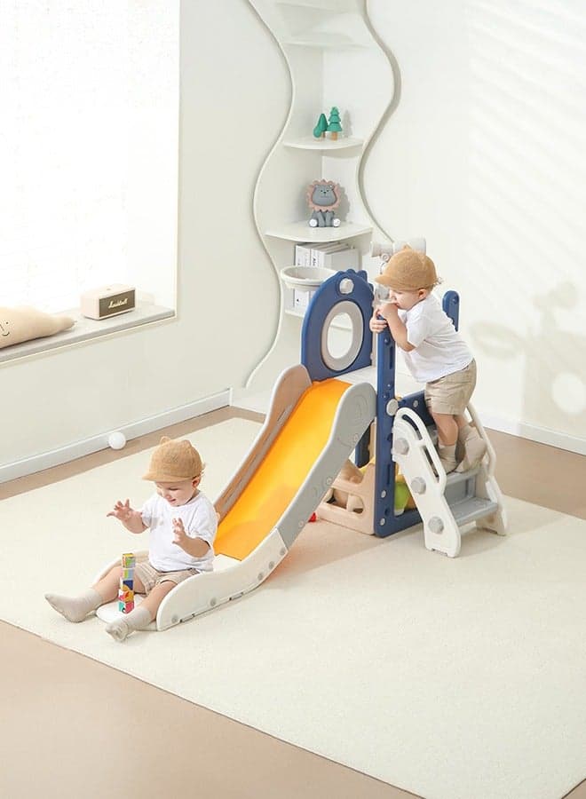 Toddler Slide, Indoor Foldable Kids Slide for Toddlers Age 1-3, Extra-Long Slide with Basketball Hoop Indoor and Outdoor Baby Climber Playset Playground, Climber Playset with Telescope