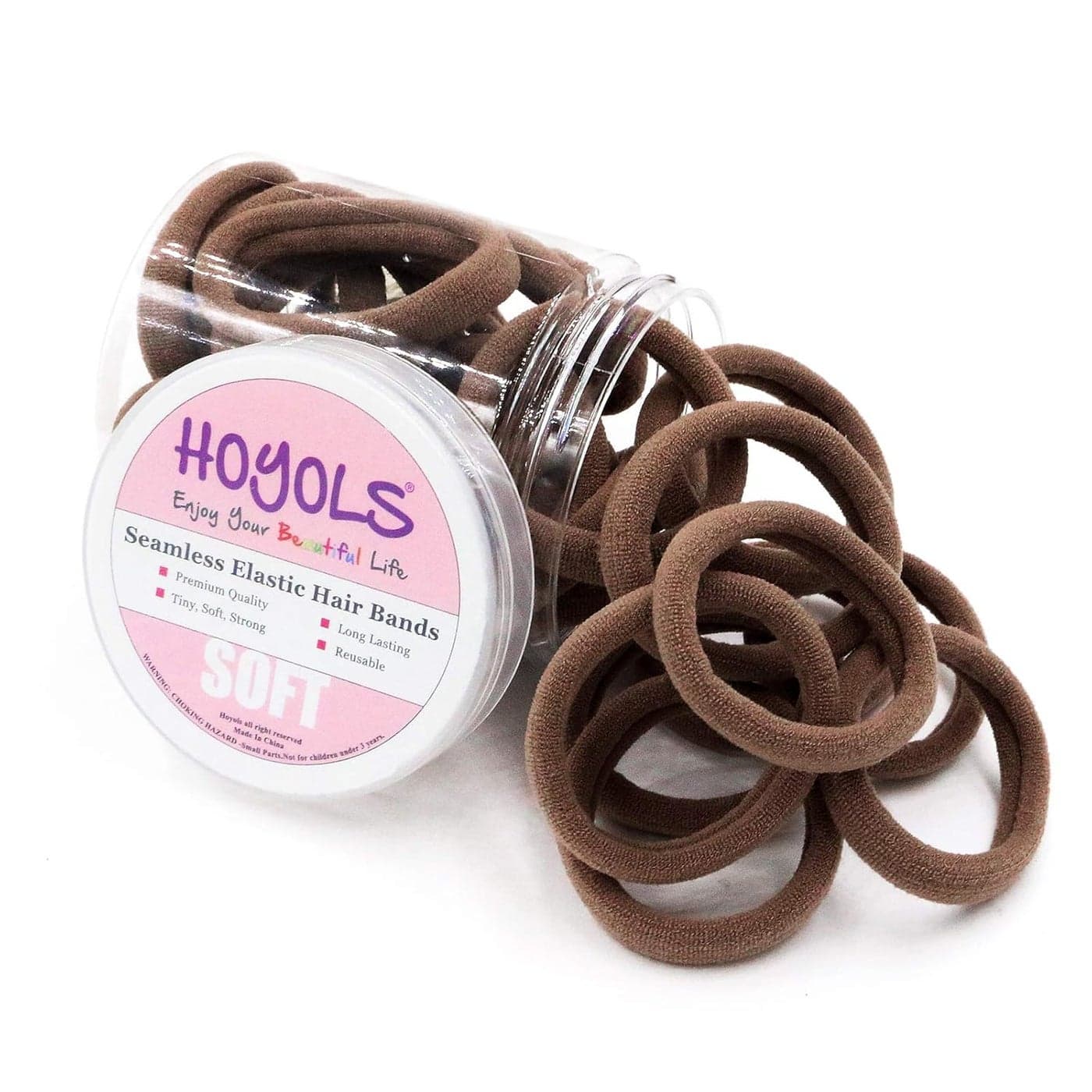 HOYOLS 16 Inch Large Soft Seamless Elastic Hair Ties Stretch Nylon Fabric Ponytail Holders for Women Thick Heavy Curly Hair No Slip No Damage Scrunchies Headbands 50 Pcs Sparkling Amber