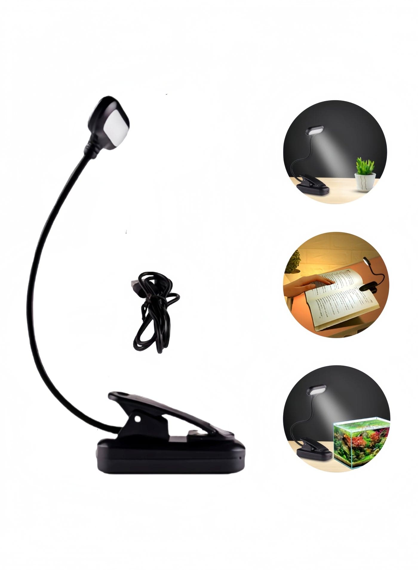 Book light, multi-function desk lamp,reading book clip light, LED clip reading light, children's and elderly eye protection USB charging reading light, flexible clip book light, suitable for reading in bed, multi-function desk lamp,Black