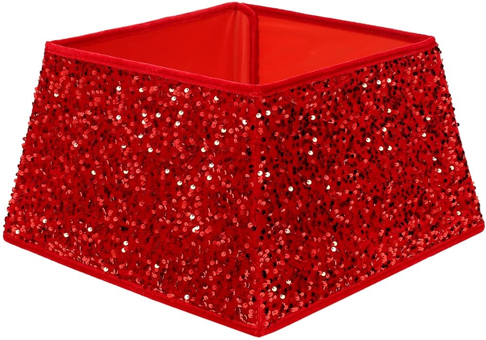 XmasExp Christmas Tree Collar 24 inch Sequin Tree Skirt for Christmas Holiday Home Decor Xmas Tree Ring Stand Base Cover Small Size 4 Piece Red