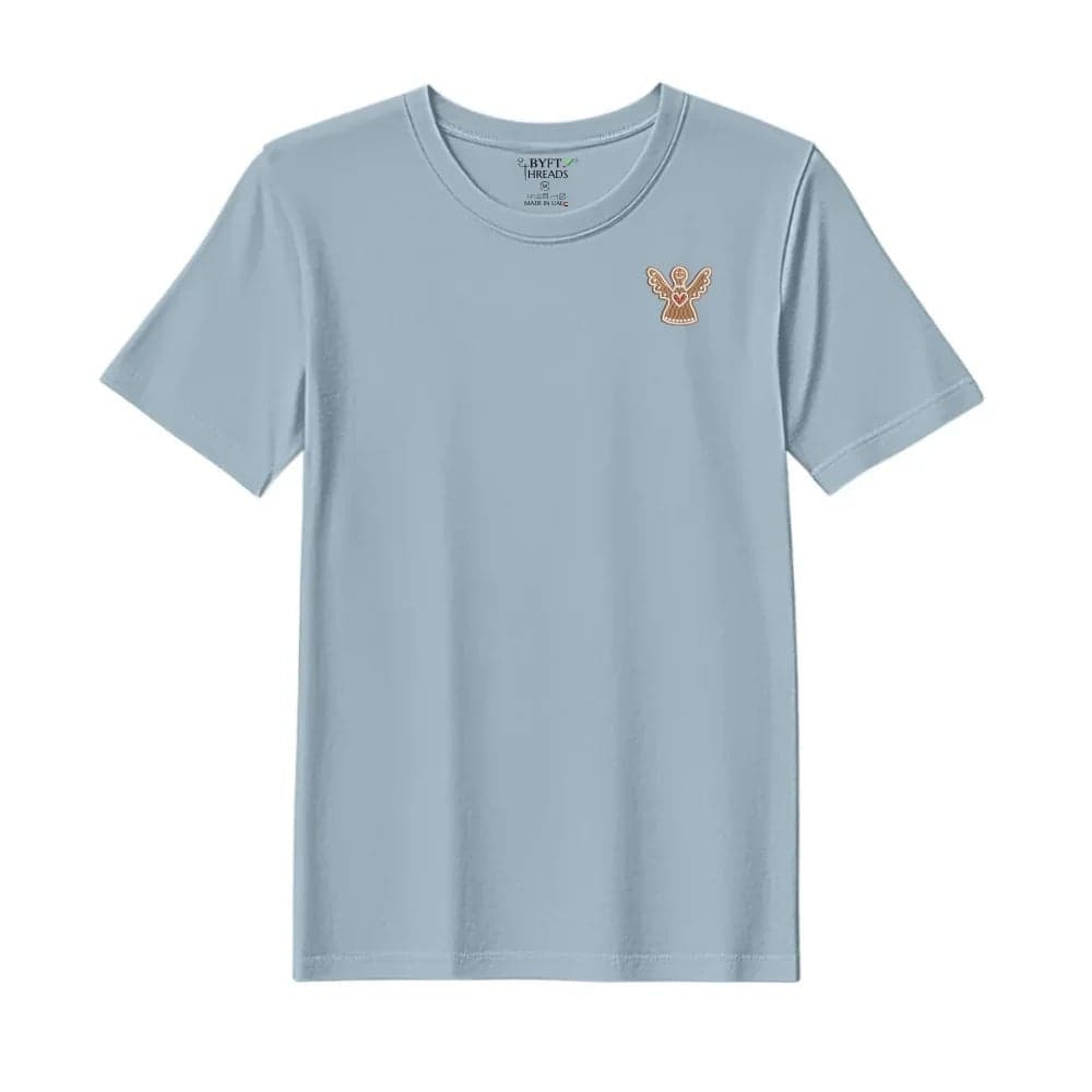 Threads Medium Baby Blue Polycotton T-Shirt - Christmas "Gingerbread Angel Cookie" Embroidered Design, Premium Holiday Collection