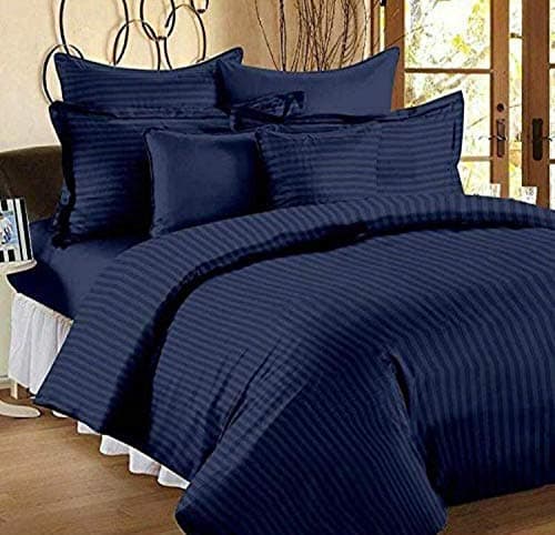 SMOOTH FURNISHING 210 TC Glace Cotton Satin Stripes Plain Bedsheet for Double Bed King Size with Two Pillow Covers for Home-Hotels-Guest House (Navy Blue, 1)