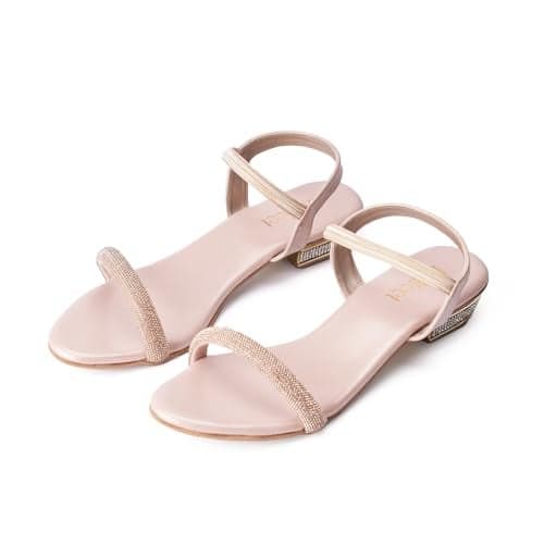 Indifeet - sandals for women, ladies latest stylish heels, girls block heel, women's fancy party sandal, woman wedding footwear, lady best formal foot wear, rose gold