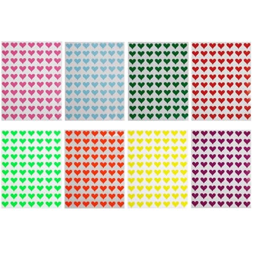 Royal Green 13mm Heart Stickers 560 Pack of 8 Color Coding Labels Red Yellow Light Blue Neon Pink Neon Red Green Purple Pink Decorative Scrapbooking Stickers for Packaging Crafts