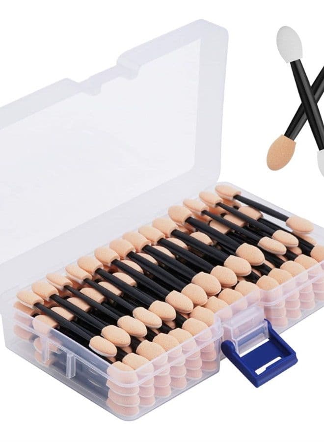 120PCS Disposable Dual Sides Eye Shadow Sponge Applicators with Container, 2.44' Length Eyeshadow Brushes Makeup Applicator