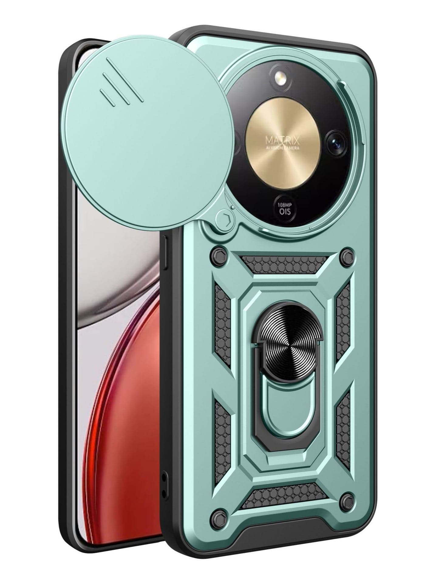 Compatible with Honor X9d 5G Case, with Slide Camera Cover Heavy Duty Military Grade Shockproof Magnetic Ring Holder Kickstand Case
