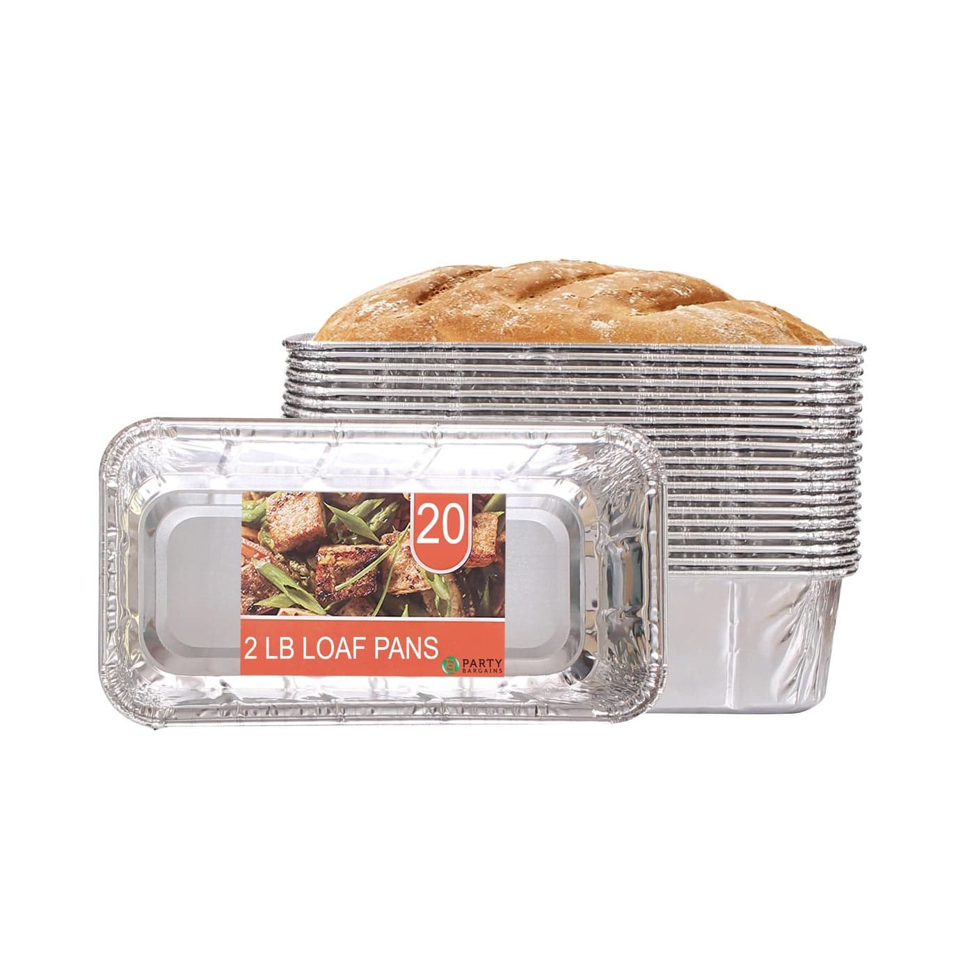 PARTY BARGAINS 2 Lb Aluminum Loaf Pan 20 Pack 85 x 45 x 25 Heavy Duty Disposable Bread Pans for Perfect for Baking Lasagna Meatloaf Food Serving Max 240C