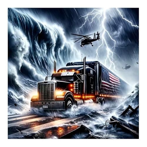 hill froeistung 5D Truck Diamond Art Painting Kits for AdultsTsunamis Diamond Art for Beginners DIY Full Drill Flag Diamond Art Painting12X12 inch