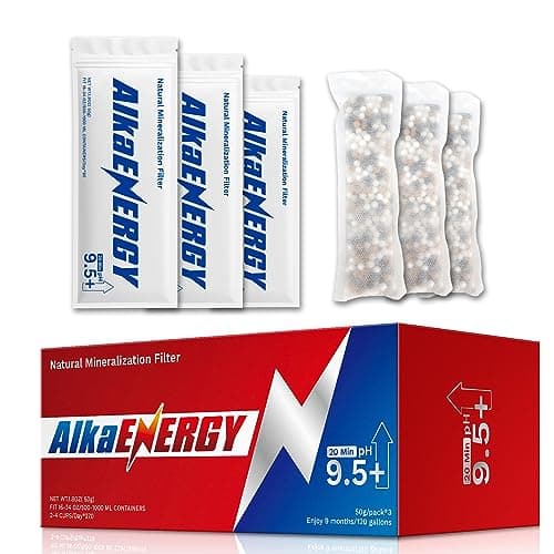 AlkaEnergy 3-Pack Alkaline Water Filter Pouches|pH 9.5, Boosts Water pH, Adds Essential Minerals for Hydration & Wellness| for Bottles & Jugs (50g/pack)