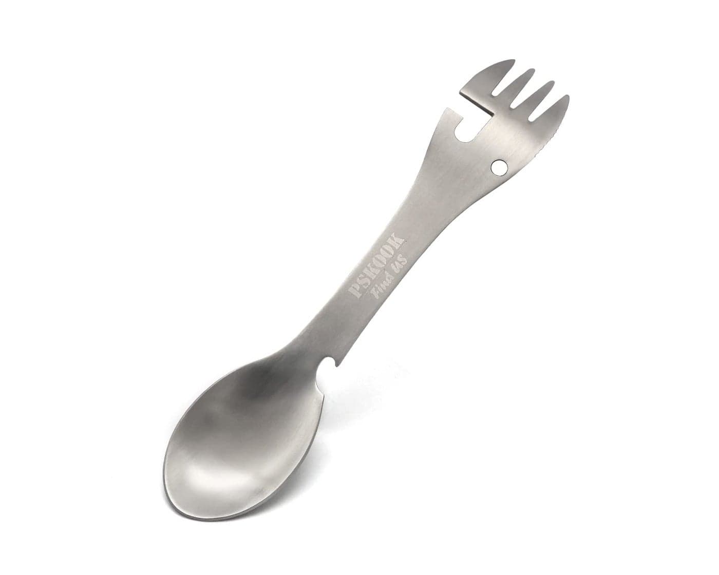 PSKOOK 5in1 Utility Tactical Spork Stainless Steel Spoon Bottle Opener Fork Knife Can Opener Combo Camping Utensil for Hiking Camping or Backpacking Matte Silver