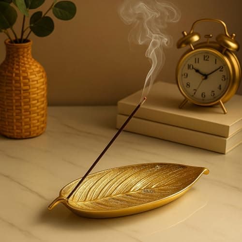 Pure Source India Aluminum Incense Holder for Pooja, Decorative Agarbatti Stand (10 x 3.25 x 2 Inch, Gold), Handmade Ash Catcher for Home Décor, Meditation & Gift Use