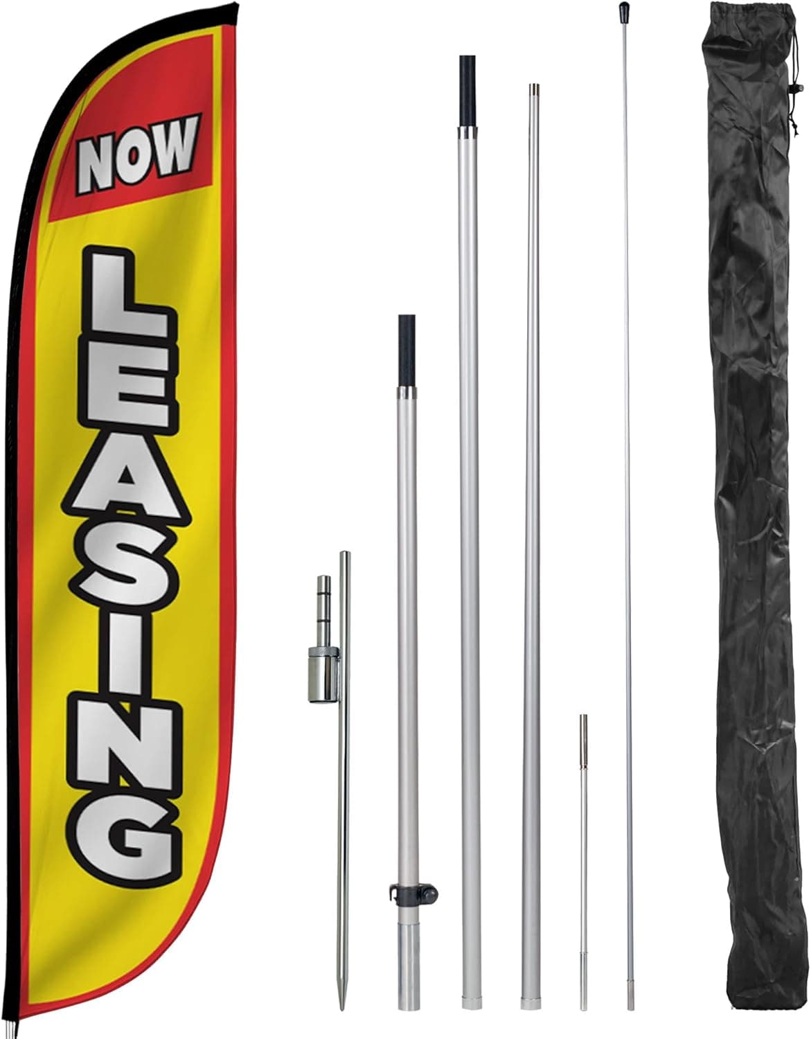 LookOurWay Feather Flag Pole Kit 12 Feet Tall Advertising Flag Banner with Fiberglass Pole Kit and Ground Spike for Business Promotion Real Estate Flags Now Leasing Yellow