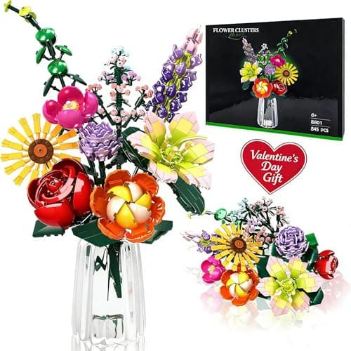 Rasout Flowers Bouquet Building Toy Set 9 Kinds of Flowers Botanical Collection and Home Office Decorative for Birthdays Valentines Day Gifts Ideal for Her 6 Women Girls Adults No Vase
