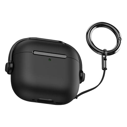 NEWTECHNO Antilost Lid Case Shell for Airpods 4 | Full Protection Case with Lanyard Compatible for Airpods 4 and AirPods 4 with Active Noise Cancellation(ANC) (2024) with carabaner Black
