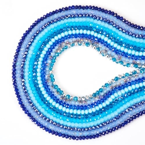 Beadthoven 1240pcs 4mm Faceted Rondelle Glass Beads for Blue Friendship Bracelets Electroplate Glass Crystal Beads Strands Half Rainbow Plated Briolette Crystal Spacers for Jewelry Making Necklace