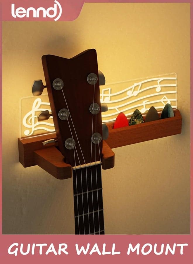 Guitar Wall Mount Stand with LED Lights - Solid Wood & Acrylic USB-Powered Guitar Accessories - Gift for Men, Guitar Players, Music Lovers (for Acoustic, Electric Bass, Ukulele)