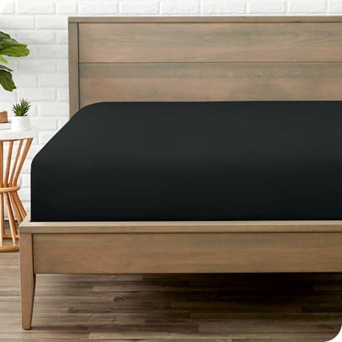 Bare Home Fitted Bottom Sheet Full Size Premium 1800 Microfiber UltraSoft Hotel Luxury Deep Pocket Durable and Long Lasting Fitted Sheet Full Black