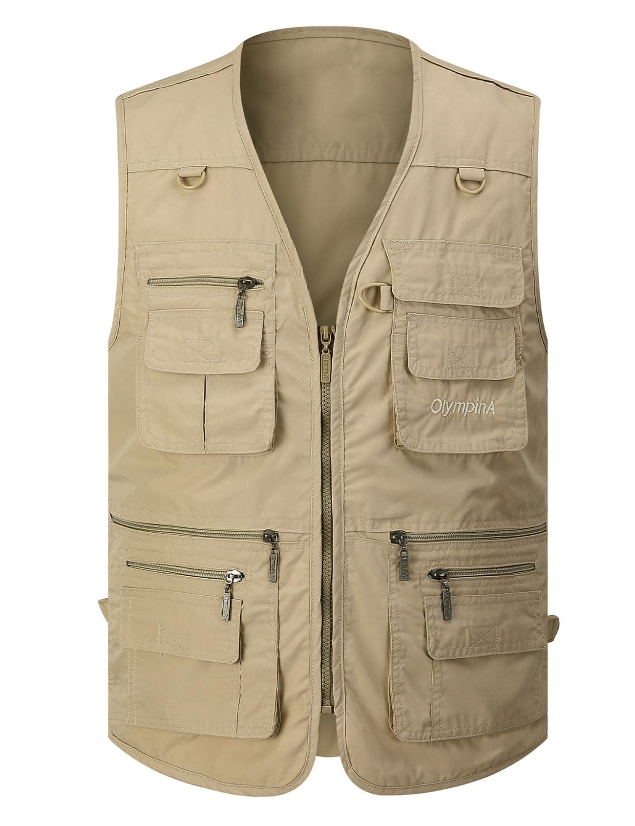 Gihuo Men's Fishing Vest Utility Safari Travel Vest with Pockets Outdoor Work Photo Cargo Fly Summer Vest (Large, Khaki)