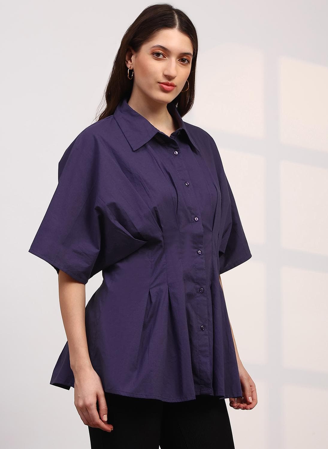 Globus Women Purple Extended Sleeves Casual Shirt with Spread Collar and Pleated Detail
