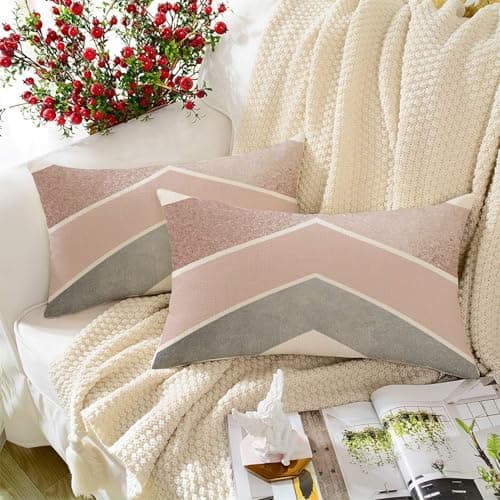 STITCHNEST Set of 2 Blush Peak Chevron Printed Polycotton Cushion Covers 12x18 Inches | Modern Nordic Decorative Throw Pillow Covers for Sofa, Living Room, Bedroom, Couch | Perfect for Home Decor