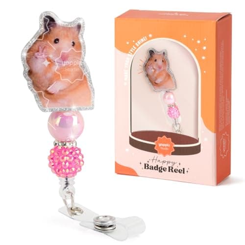 YOPPIX Funny Hamster Badge Reel, Cute Sparkly Glitter Retractable Badge Reel for Nurses RN EN Doctor Paramedic Teachers Medical Office Womens