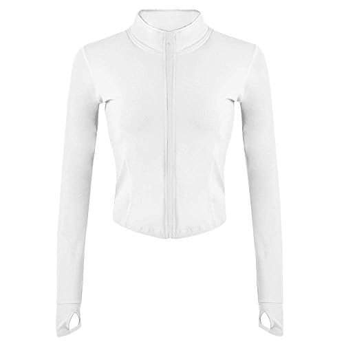 Lviefent Womens Lightweight Full Zip Running Track Jacket Workout Slim Fit Yoga Sportwear with Thumb Holes (White, Large)